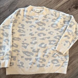 Adora Cream and Gray Leopard Print Crewneck Sweater